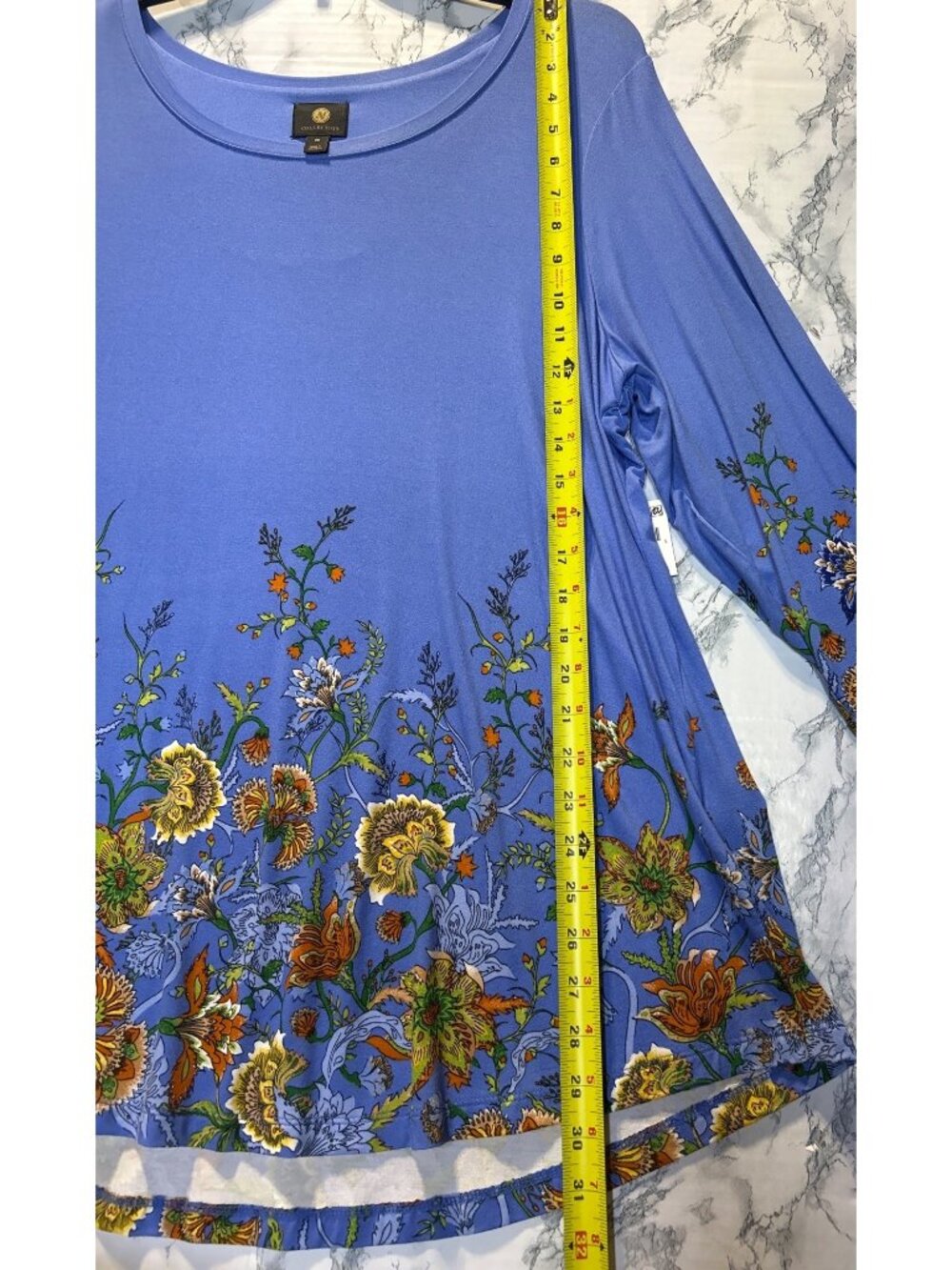 JM Collection 2X Floral 3/4 Sleeve Tunic Top High-Low Hem Lightweight Blue - Picture 3 of 8